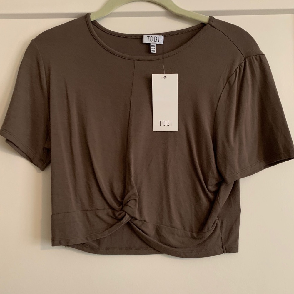 Olive Green Crop Top with Twist Detail on Front
